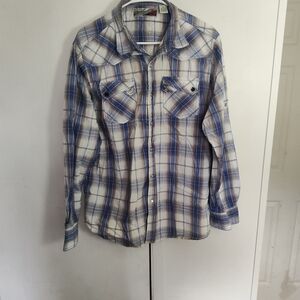 Plaid Button-Down Shirt in Blue and White